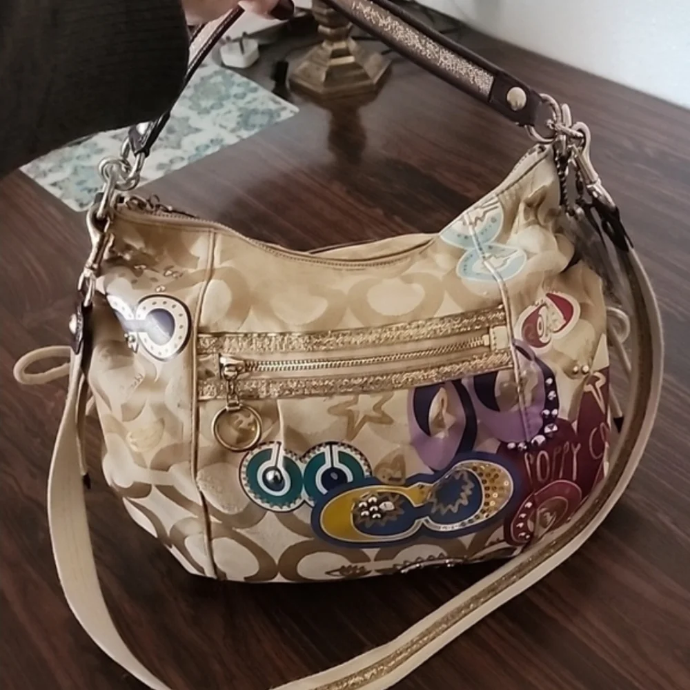 Y2K COACH Poppy Graffiti Glam Tote Crossbody Signature Rare Bag Purse 2 Hangtag